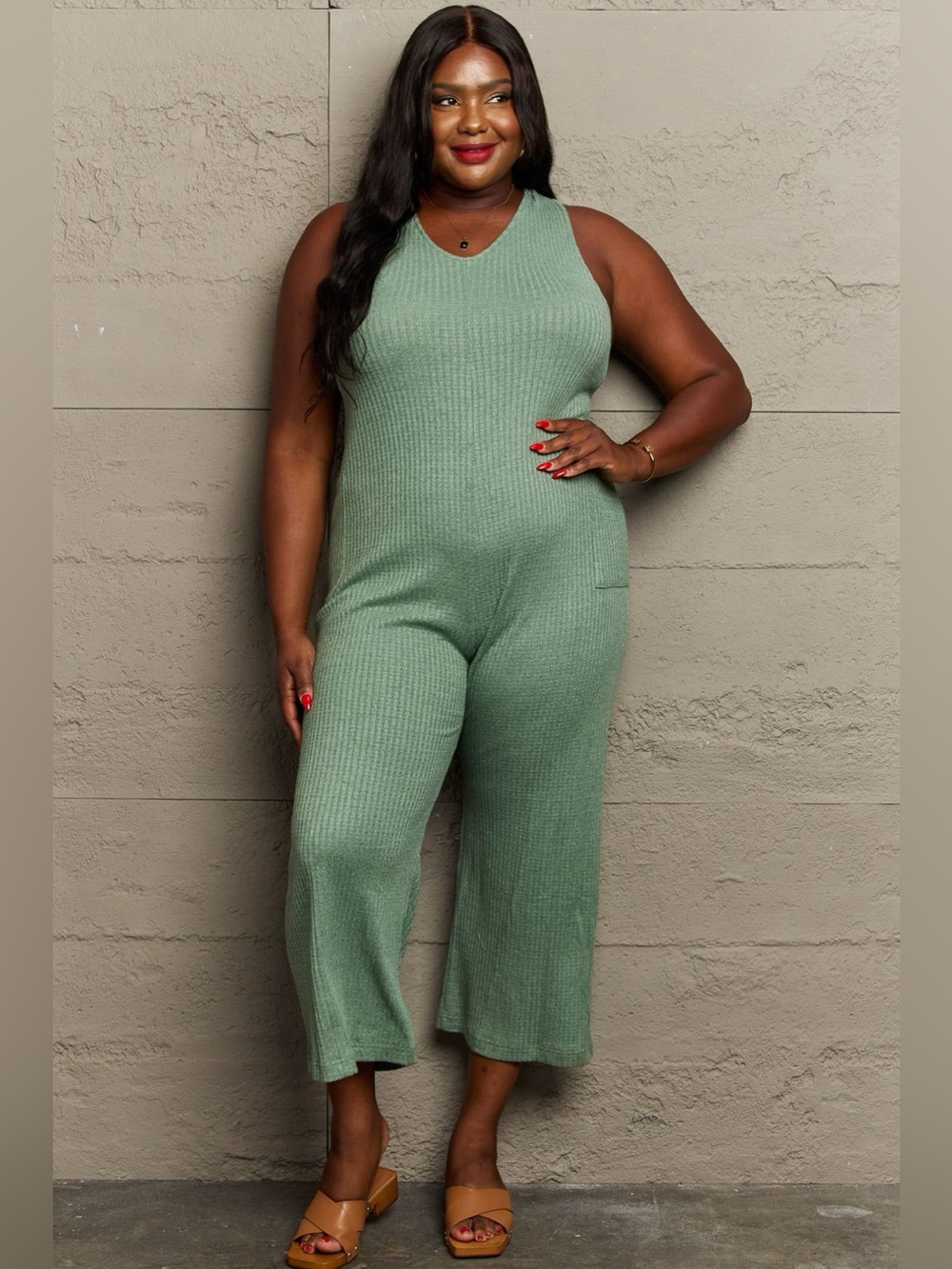 HEYSON Don't Get It Twisted Full Size Rib Knit Jumpsuit